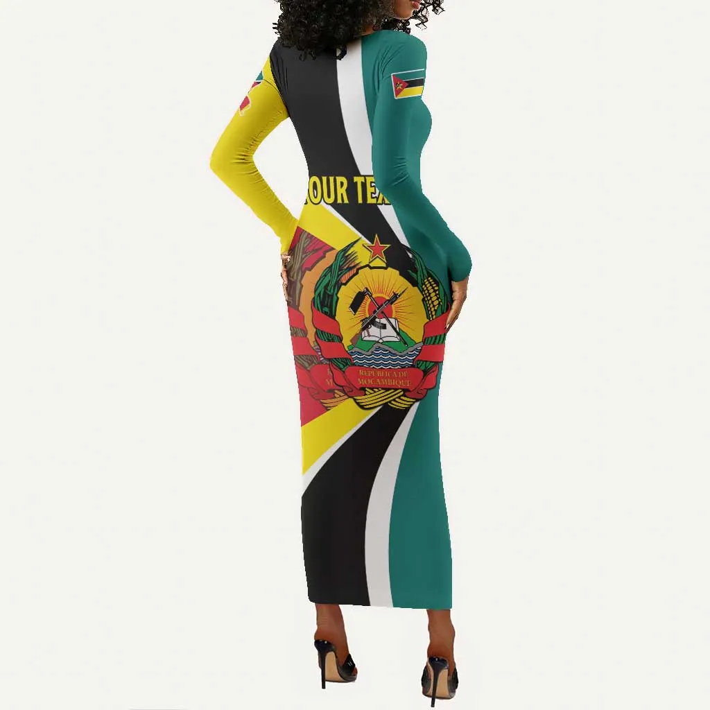 Personalized Mozambique Independence Day Long Sleeve Bodycon Dress Coat Of Arms - Flag Style LT15