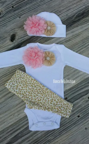 Pink And Tan Newborn Outfit