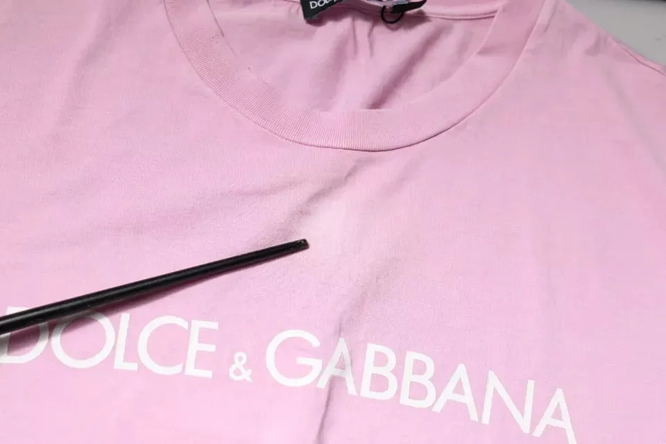 Pink Logo Print Cotton Crew Neck T-shirt