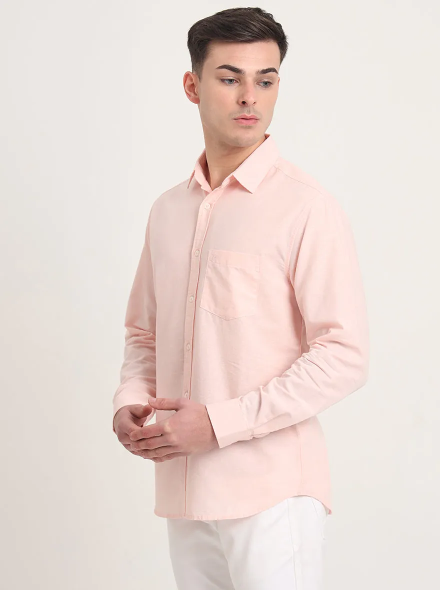 Pink Solid Slim Fit Casual Shirt | Greenfibre