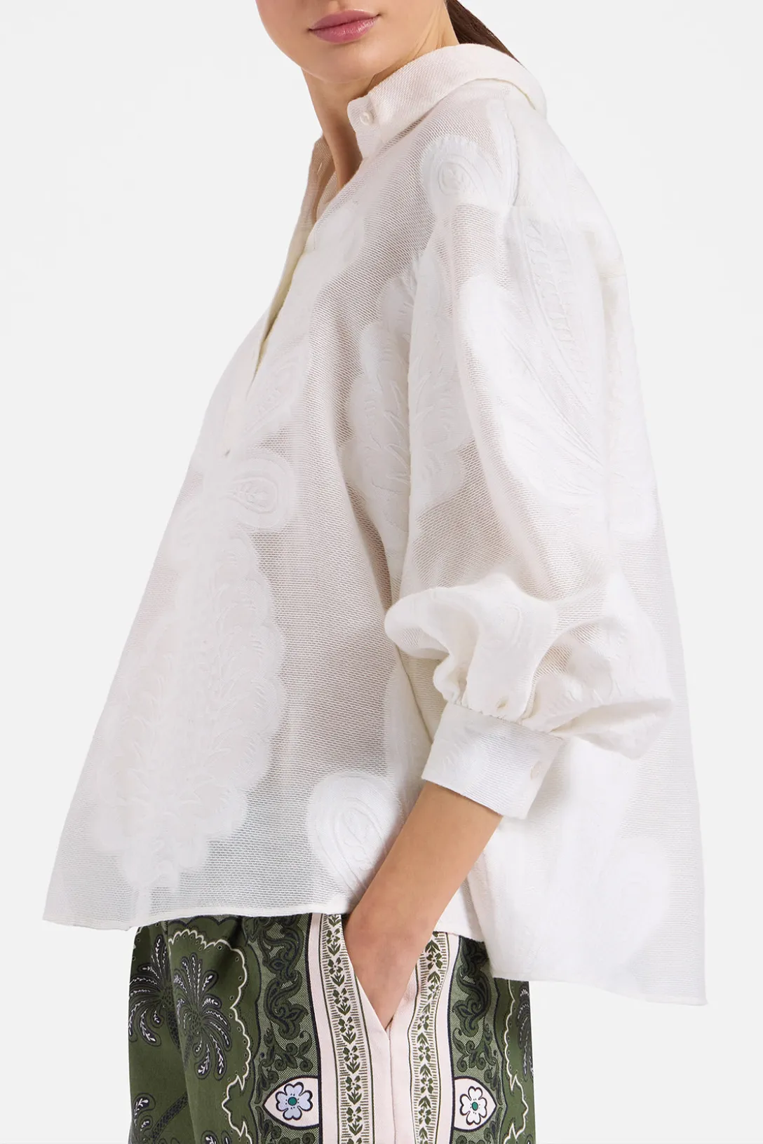 Poet Shirt | Pineapple Lace White in Jacquard
