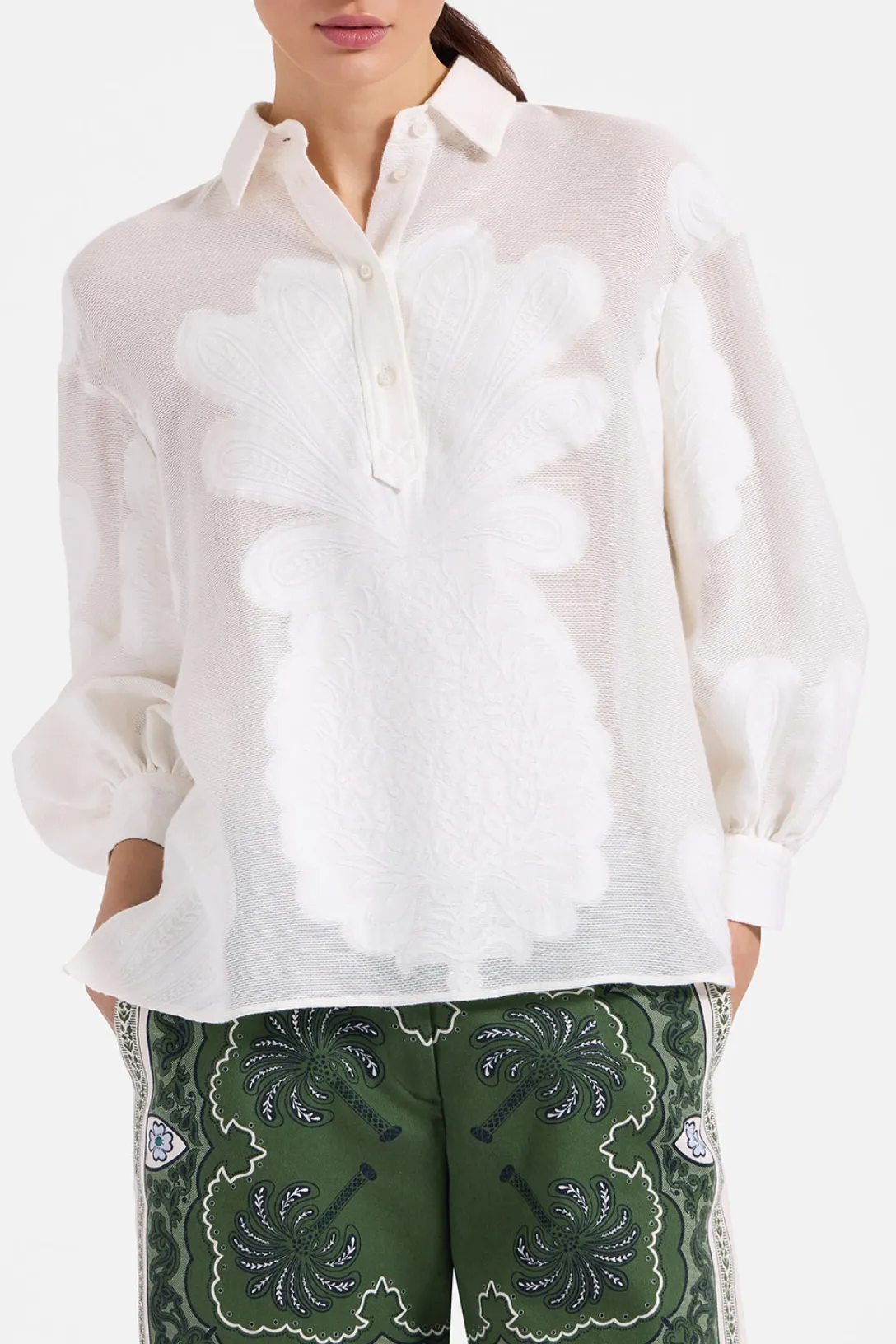 Poet Shirt | Pineapple Lace White in Jacquard