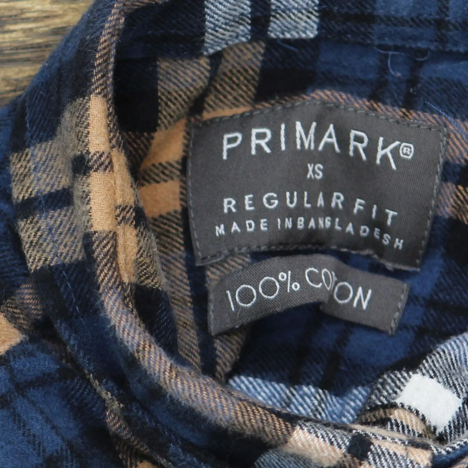 Primark Mens Regular Fit Cotton Button Up Flannel Shirt Blue Orange Plaid XS