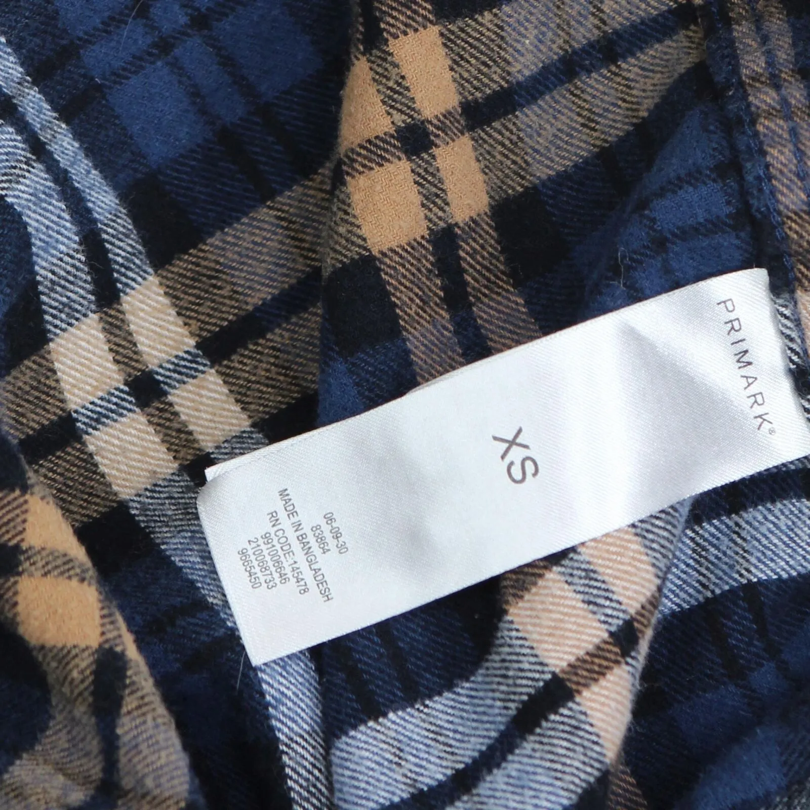 Primark Mens Regular Fit Cotton Button Up Flannel Shirt Blue Orange Plaid XS