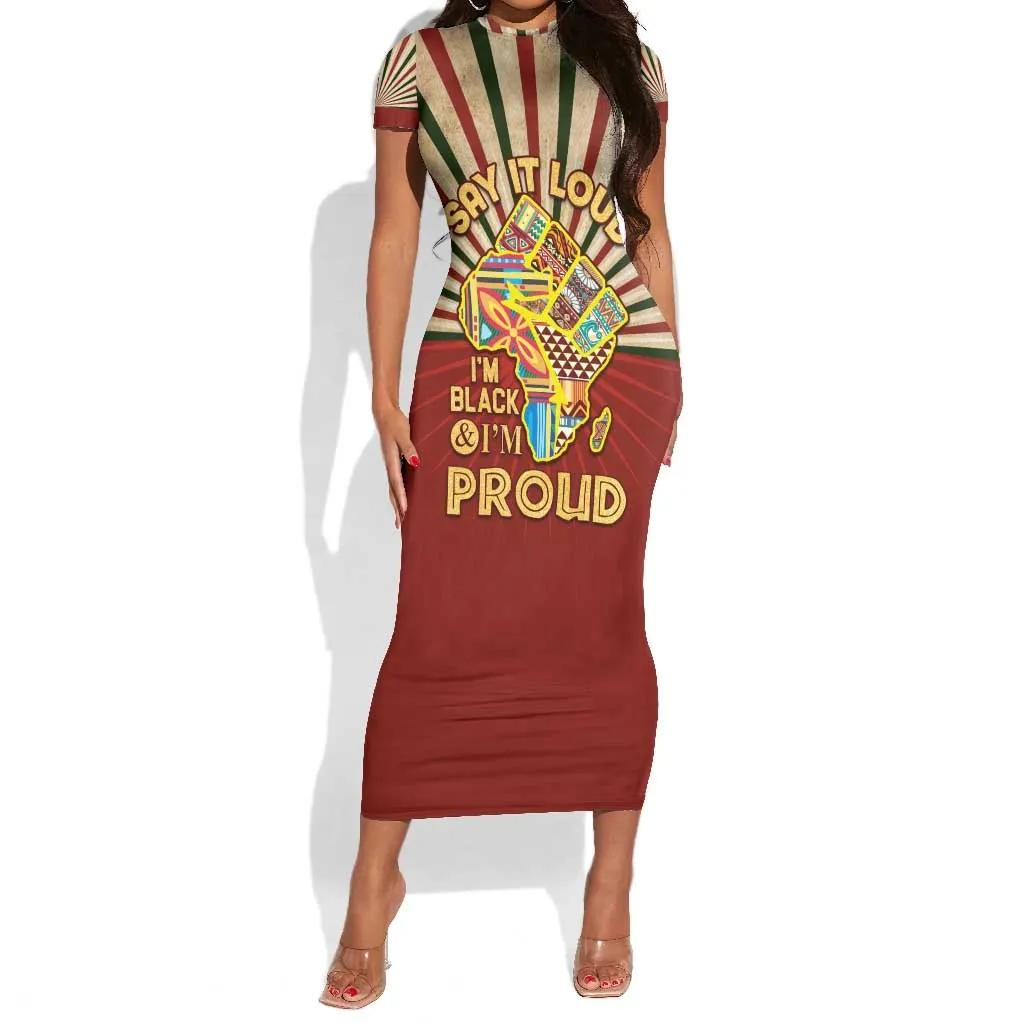 Proud African Short Sleeve Bodycon Dress - Hand Up Africa Map Art DT02