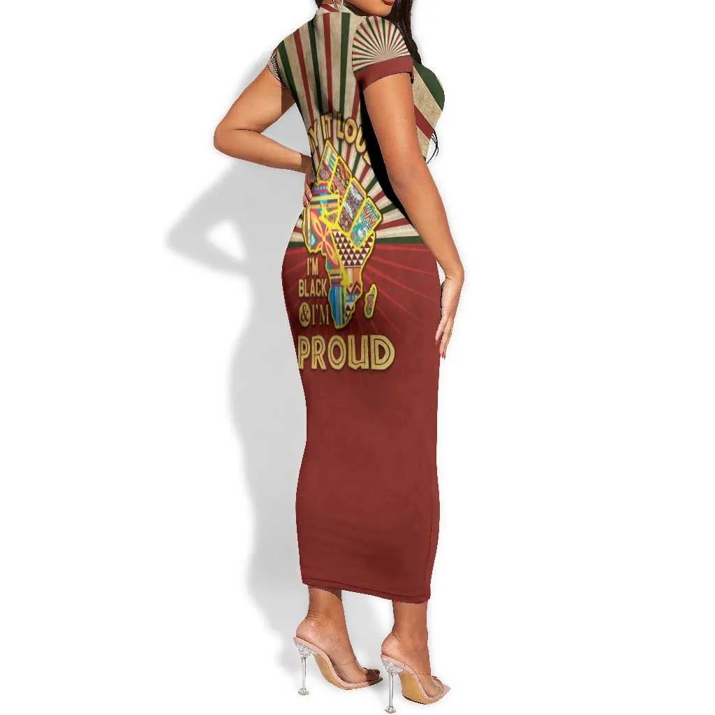 Proud African Short Sleeve Bodycon Dress - Hand Up Africa Map Art DT02