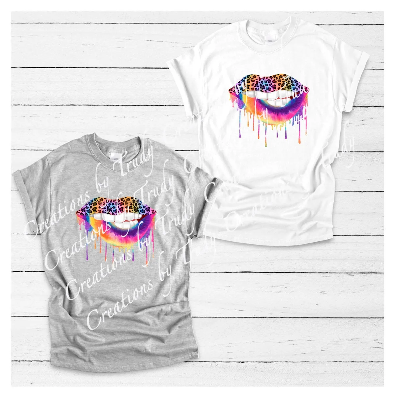 Rainbow cheetah print lips- T SHIRT