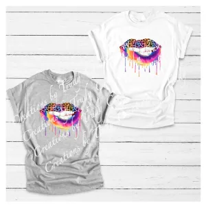 Rainbow cheetah print lips- T SHIRT