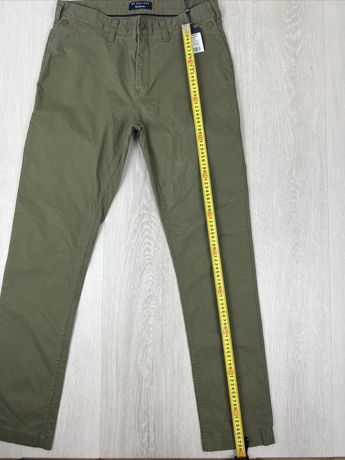 RB Sellars Mens Moulamein Mens Olive Slim Fit Trouser Chinos Size 36 x 34 (New)