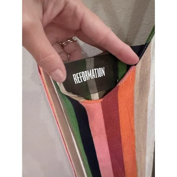 REFORMATION Multicolor Striped Midi Dress Casual Fun XS Pride