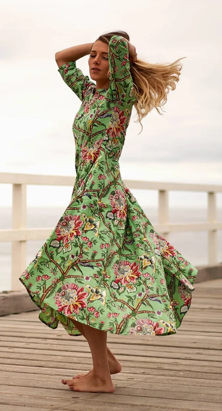 Retro Petals Cotton Boho Dress