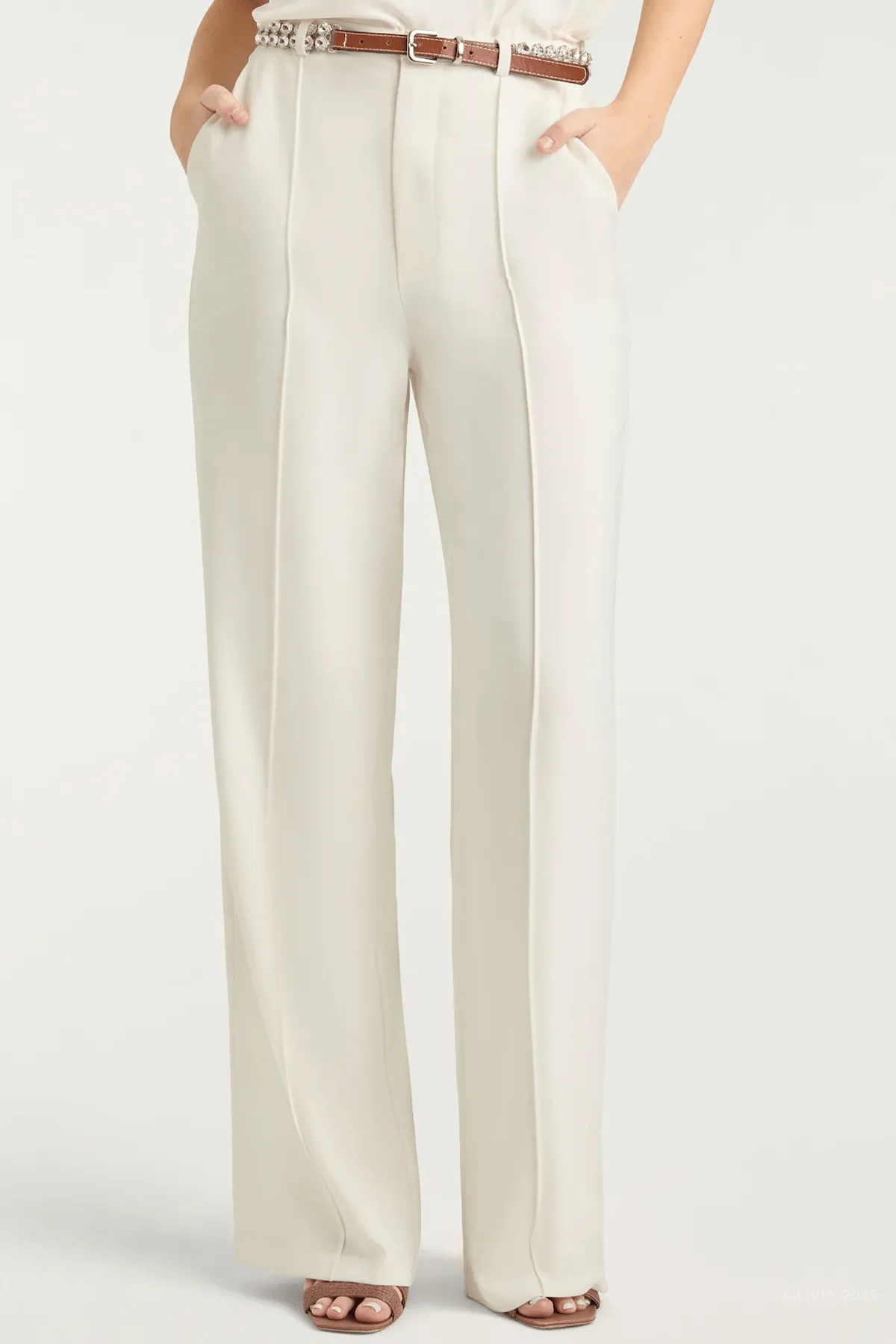 Rhinestone Belt Ester Pant in Ivory