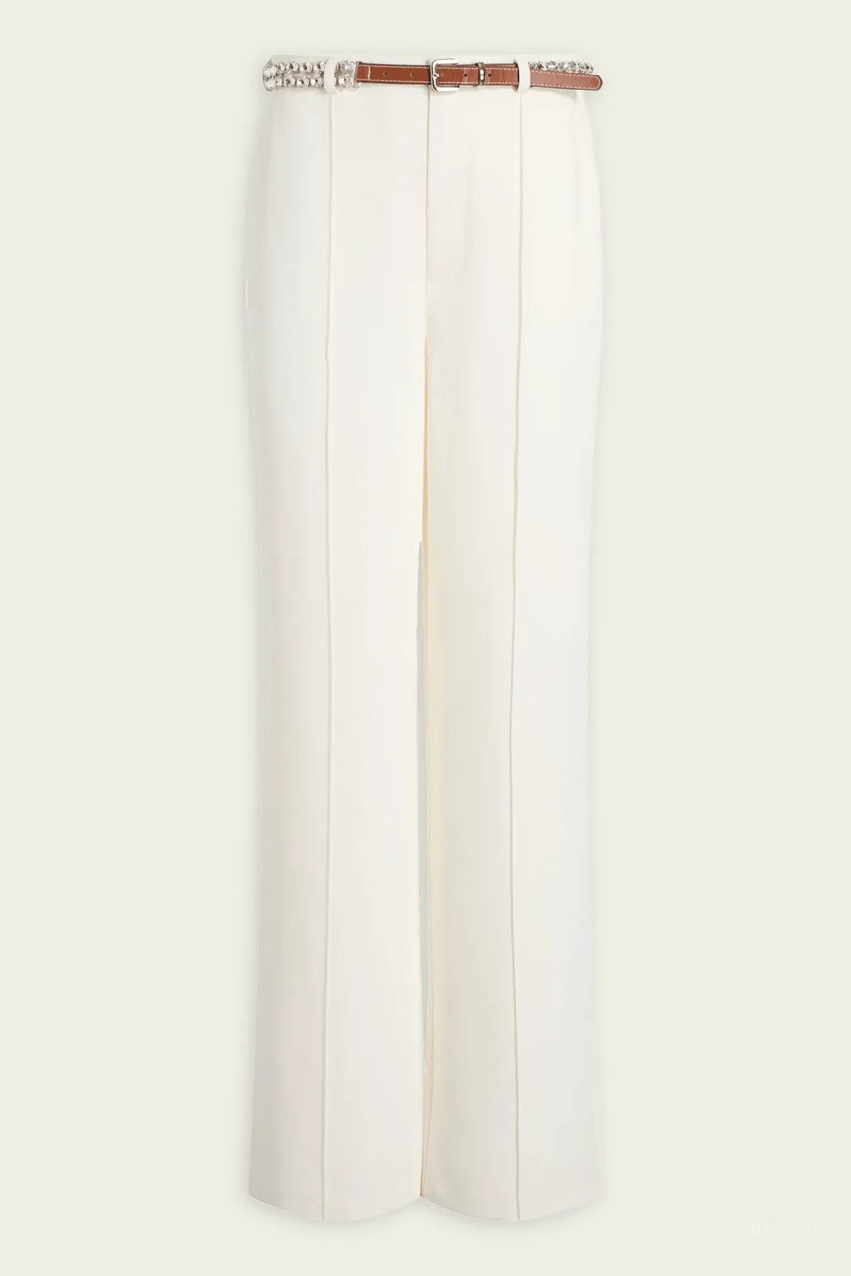 Rhinestone Belt Ester Pant in Ivory