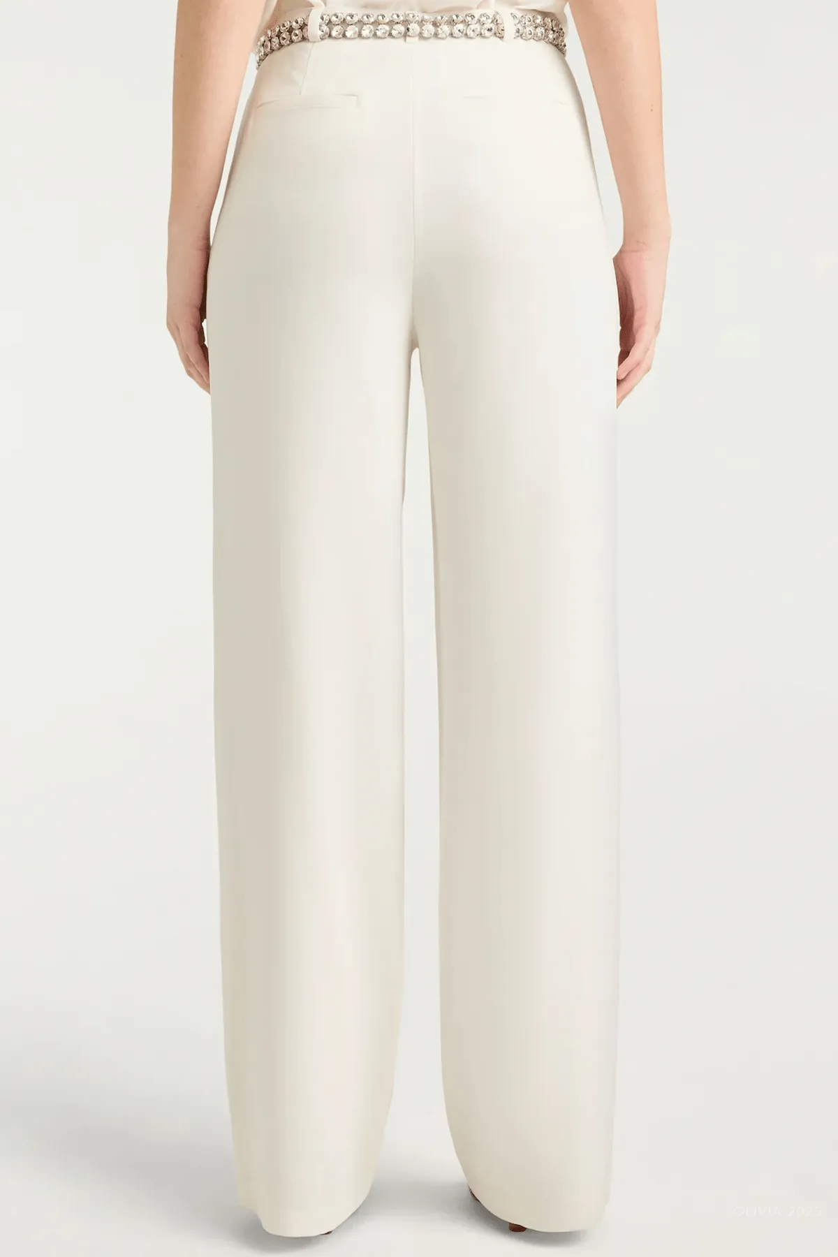 Rhinestone Belt Ester Pant in Ivory