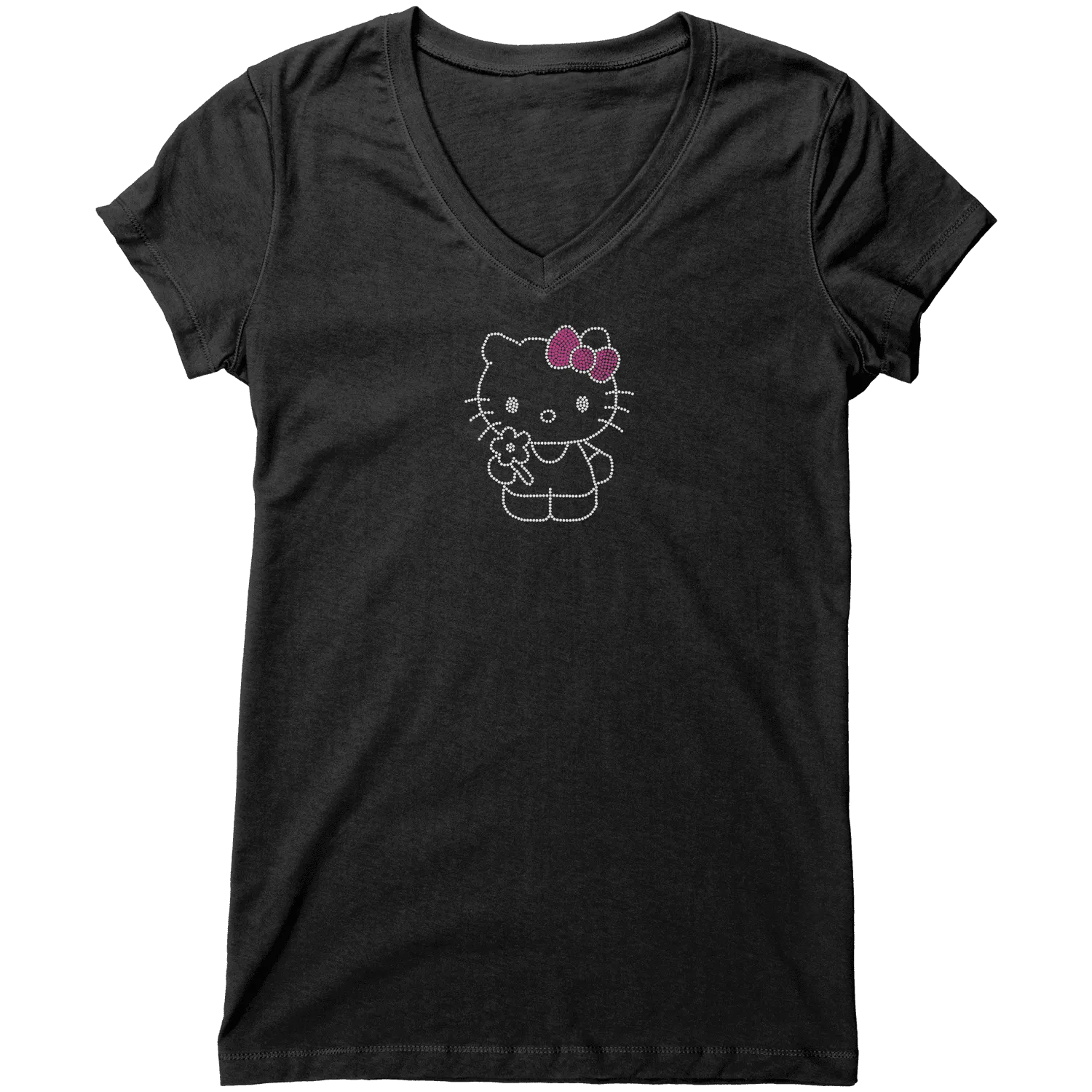 Rhinestone Pretty Kitty Tee Shirt Crew Neck, V Neck, Tank Top