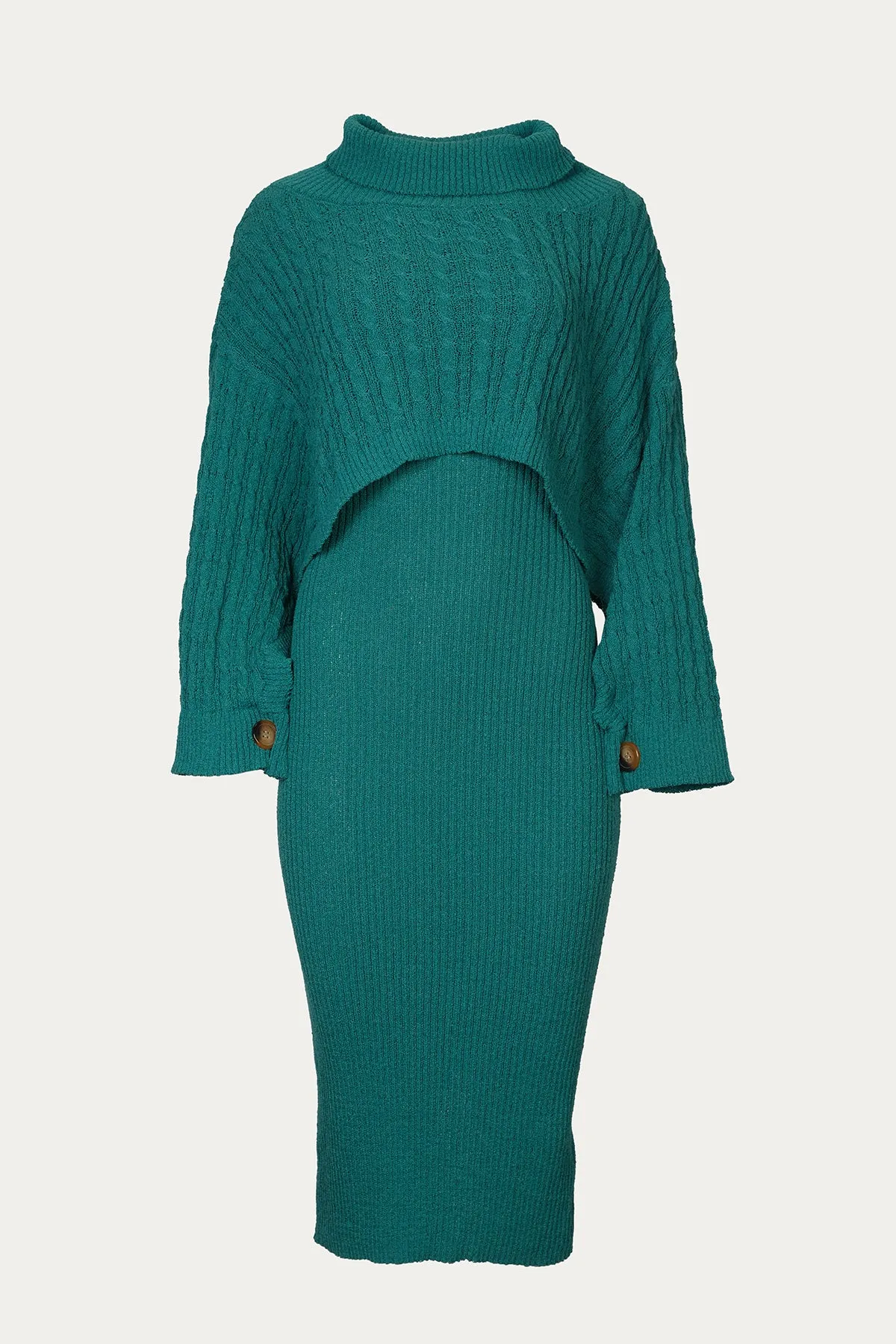 RIBBED MIDI DRESS AND TURTLENECK SWEATER SET