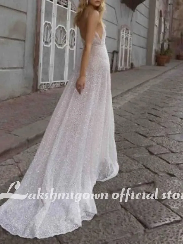 Roycebridal A-Line Wedding Dresses V Neck Spaghetti Strap Boho