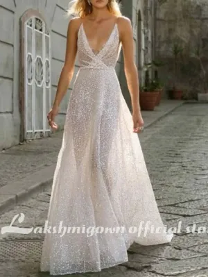 Roycebridal A-Line Wedding Dresses V Neck Spaghetti Strap Boho