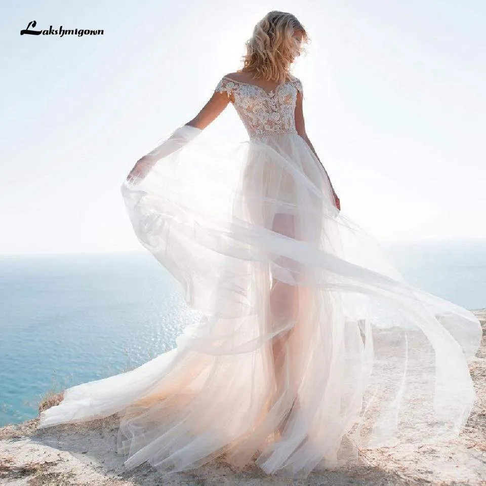 Roycebridal Beach Short Wedding Dress 2 in 1 with Detachable Skirt Sexy Lace