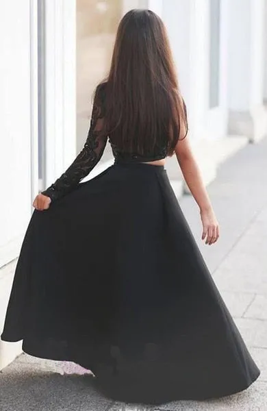 Roycebridal Girls Pageant Dresses Black One Shoulder Long Sleeve Two Piece Kids Prom Dresses A Line Beaded Sexy Flower Girl Arabic robe