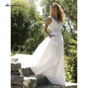Roycebridal High Split Long Sleeve O Neck Tulle Wedding Dresses