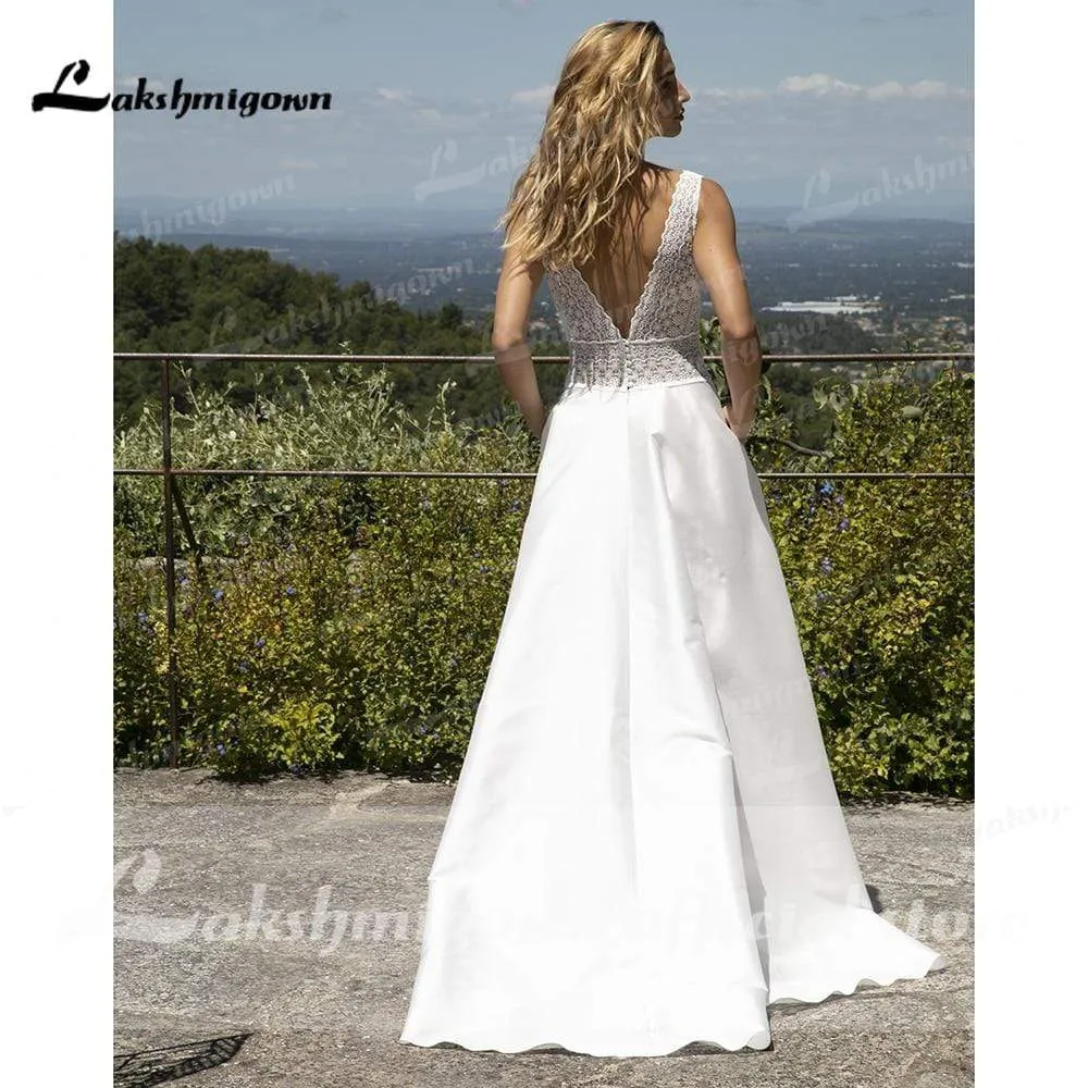 Roycebridal High Split Long Sleeve O Neck Tulle Wedding Dresses