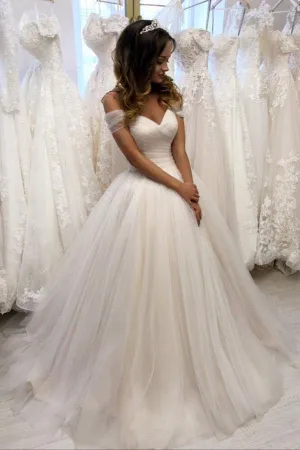 Roycebridal Ivory Tulle Off-the-Shoulder Sweetheart Wedding Dresses, Wedding Gowns, MW732
