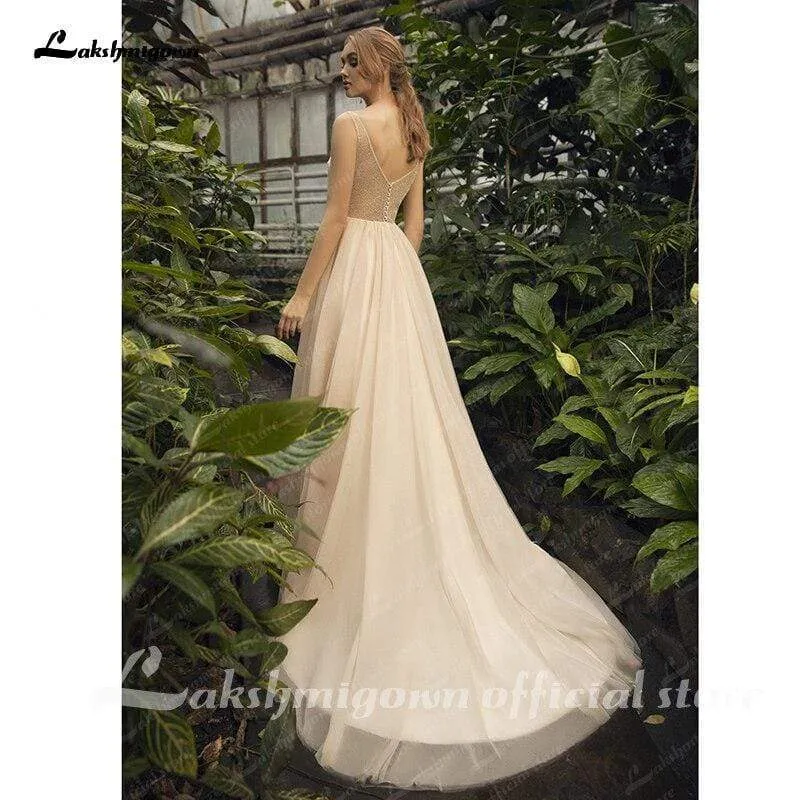 Roycebridal Lace Champagne Wedding Dresses Lace Appliques