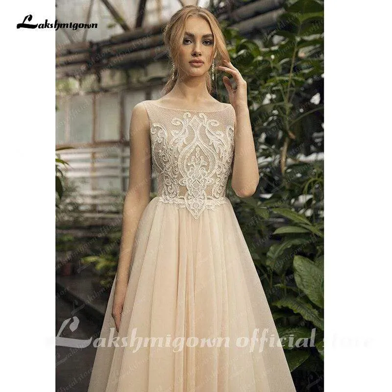 Roycebridal Lace Champagne Wedding Dresses Lace Appliques