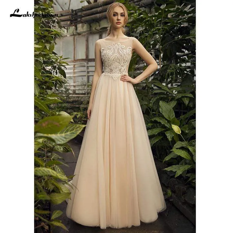 Roycebridal Lace Champagne Wedding Dresses Lace Appliques