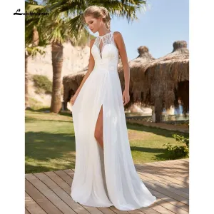 Roycebridal Lace O Neck Backless Off the Shoulder Wedding Dresses