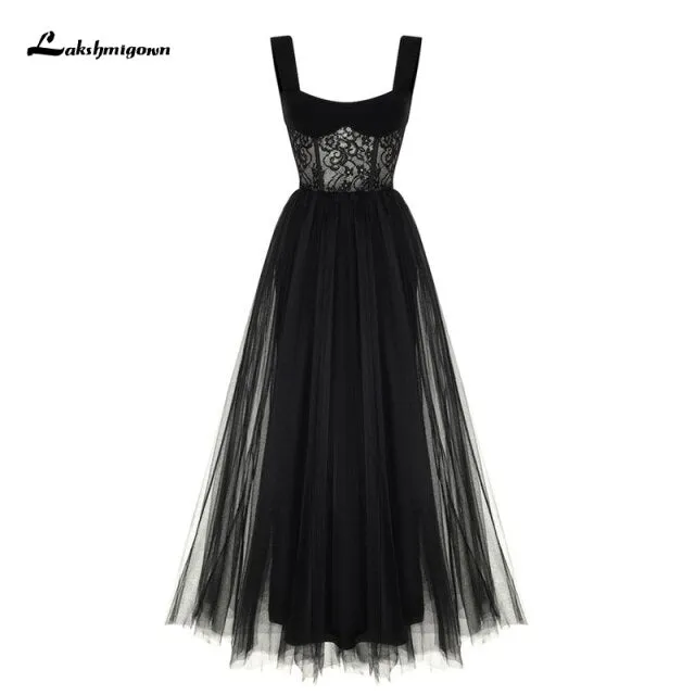 Roycebridal Lakshmigown Custom Made Gothic Black Wedding Dress Sleeveless Floor Length Modest Tulle Black Wedding Gown vestido de novia