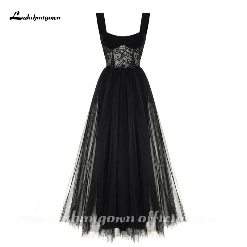 Roycebridal Lakshmigown Custom Made Gothic Black Wedding Dress Sleeveless Floor Length Modest Tulle Black Wedding Gown vestido de novia
