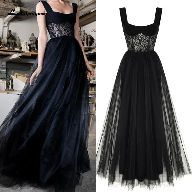 Roycebridal Lakshmigown Custom Made Gothic Black Wedding Dress Sleeveless Floor Length Modest Tulle Black Wedding Gown vestido de novia