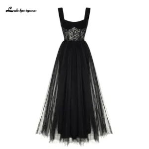 Roycebridal Lakshmigown Custom Made Gothic Black Wedding Dress Sleeveless Floor Length Modest Tulle Black Wedding Gown vestido de novia