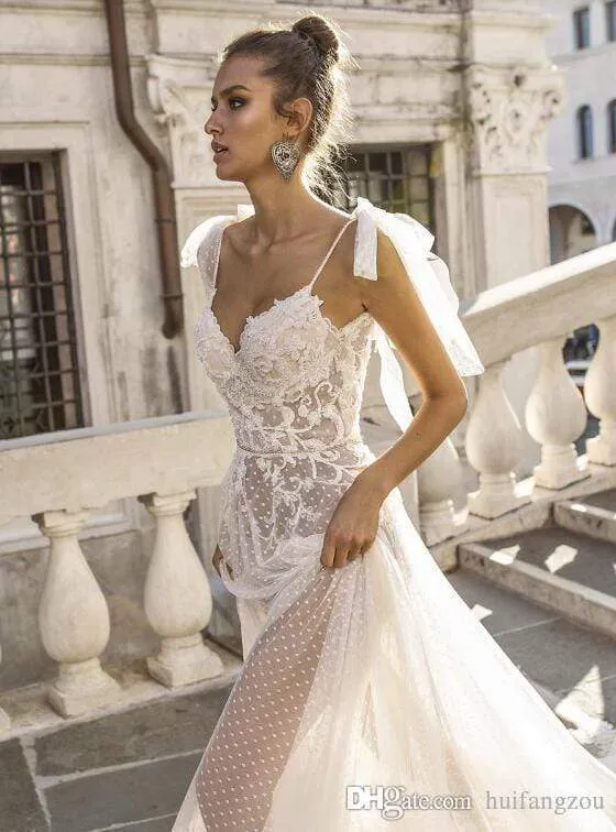 Roycebridal Sexy Boho Wedding Dresses Spaghetti Straps Illusion Lace Backless