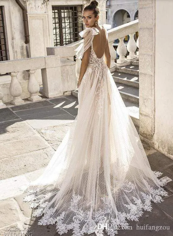Roycebridal Sexy Boho Wedding Dresses Spaghetti Straps Illusion Lace Backless