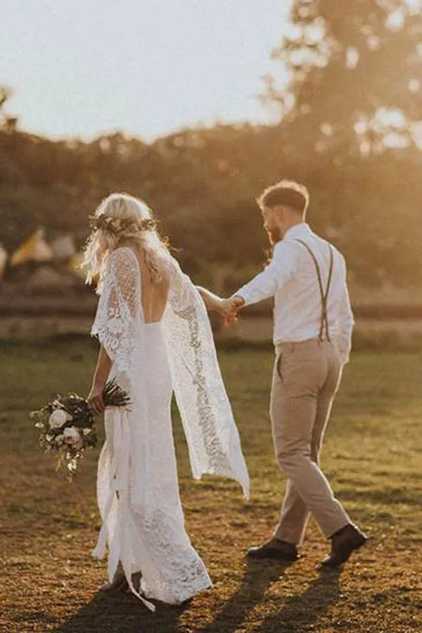 Roycebridal Sheath Boho Batwing Sleeve Lace Rustic Ivory Wedding Dresses ,MW276