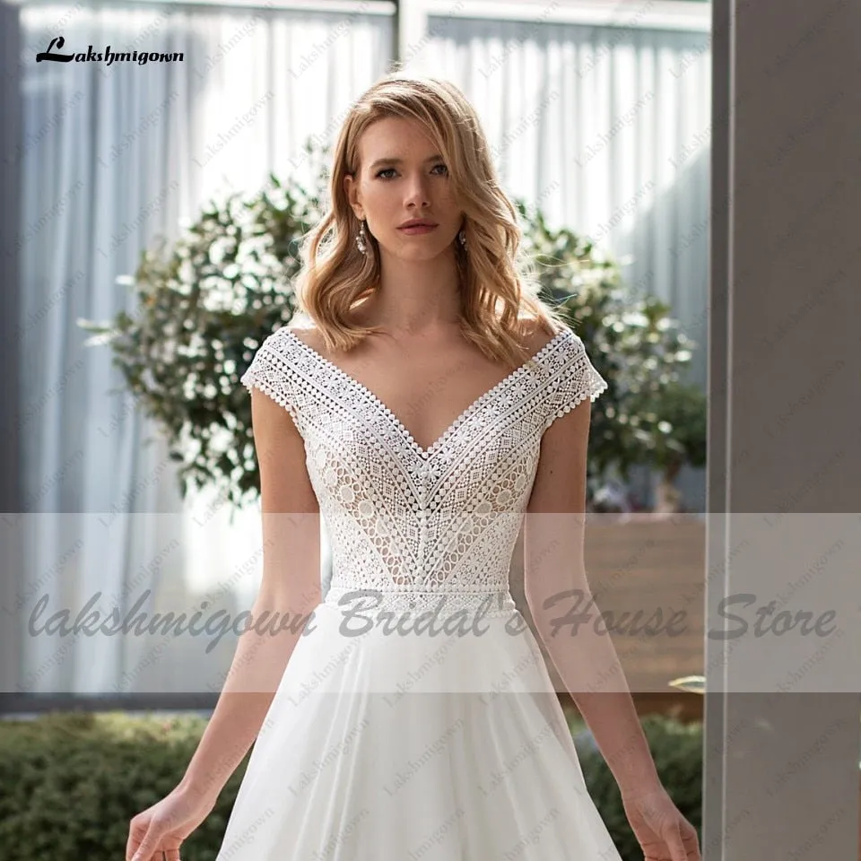 Roycebridal Summer Dress Wedding Chic Bridal Robe Boho Wedding Dresses  Lakshmigown Sexy Puffy Off White Chiffon Women Lace Party Gowns