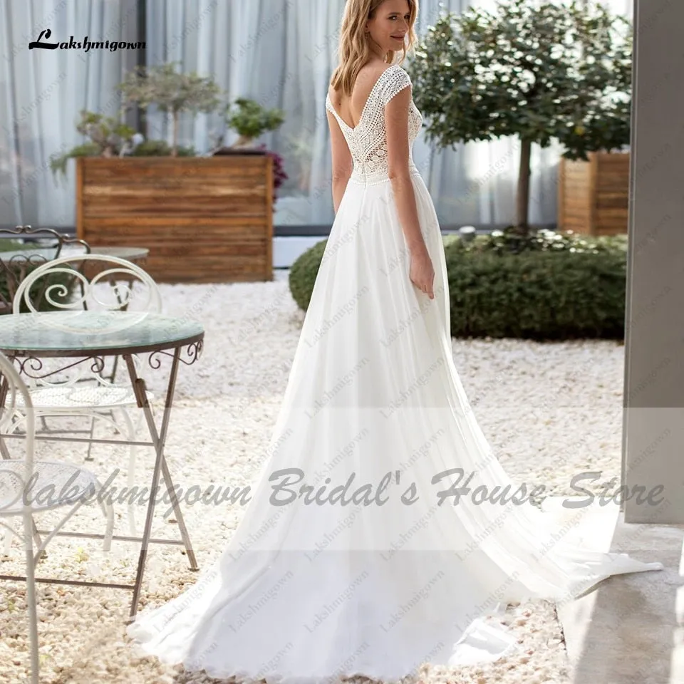 Roycebridal Summer Dress Wedding Chic Bridal Robe Boho Wedding Dresses  Lakshmigown Sexy Puffy Off White Chiffon Women Lace Party Gowns