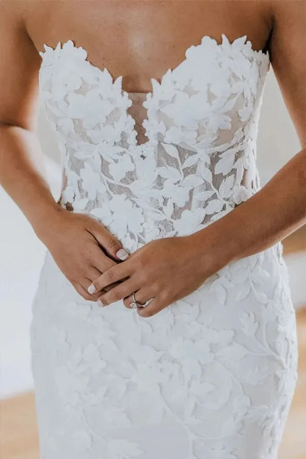 Roycebridal Tulle Mermaid Sweetheart Long Sleeves Lace Appliques Wedding Dresses, MW1014