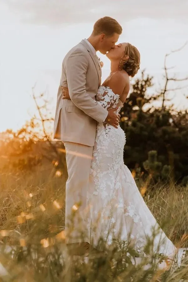 Roycebridal Tulle Mermaid Sweetheart Long Sleeves Lace Appliques Wedding Dresses, MW1014