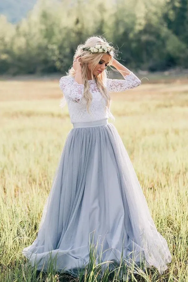 Roycebridal Two Pieces 3/4 Sleeves Boho Wedding Dresses, Lace Wedding Gowns, MW819