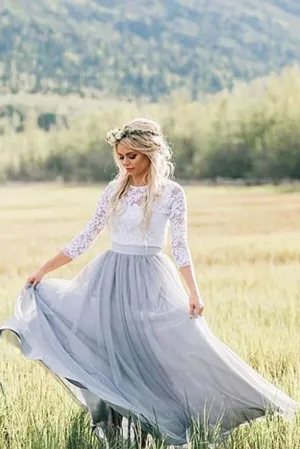Roycebridal Two Pieces 3/4 Sleeves Boho Wedding Dresses, Lace Wedding Gowns, MW819