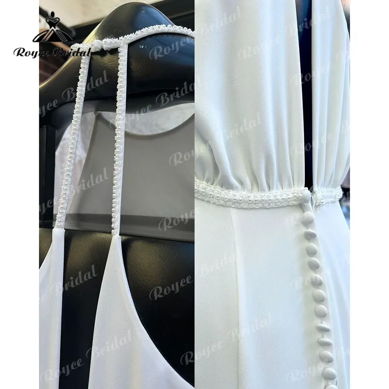 Roycebridal vestido Simple Boho Wedding Dress Halter Open Back Mermaid/Trumpet Sweep Train Robe Mariage Civil Boho Women Lace Bridal Gowns