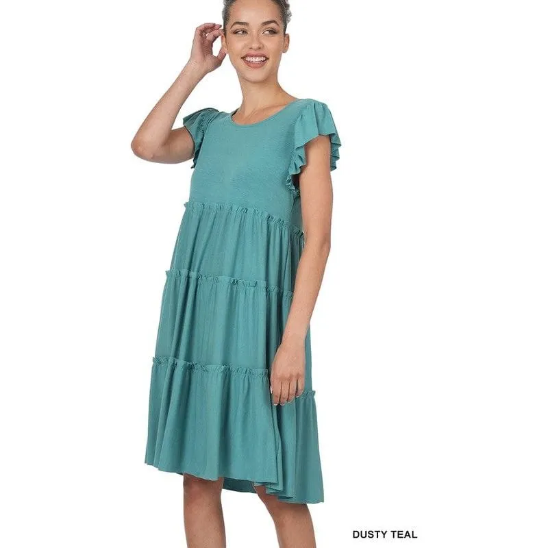 Ruffle sleeve tiered dress