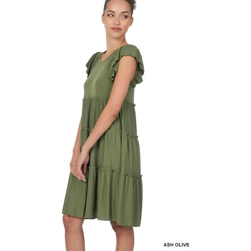 Ruffle sleeve tiered dress