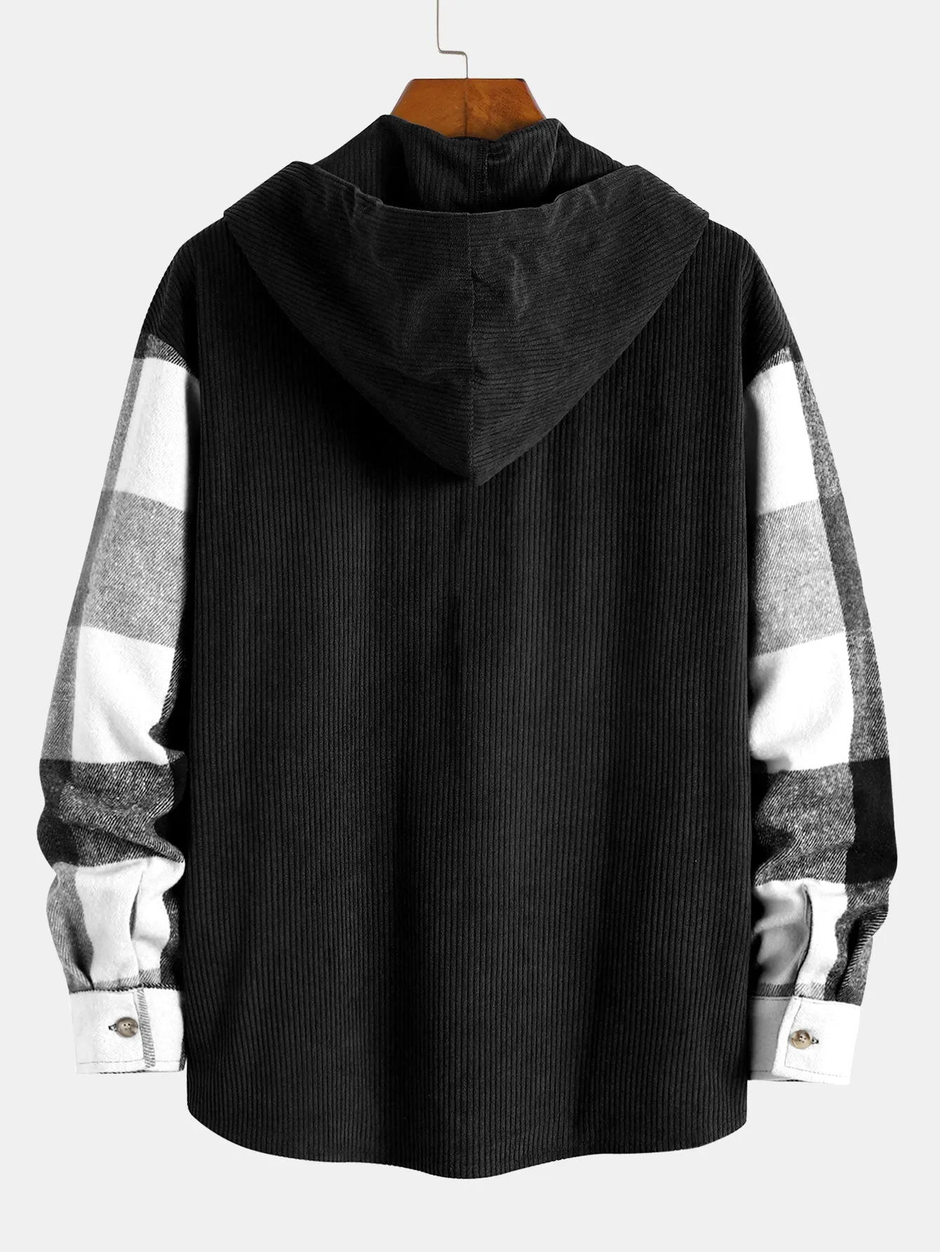 Santai Fit Fit Flanel Plaid Plaid Patchwork Hooded Shirt & Chino Cargo Jogger Pants