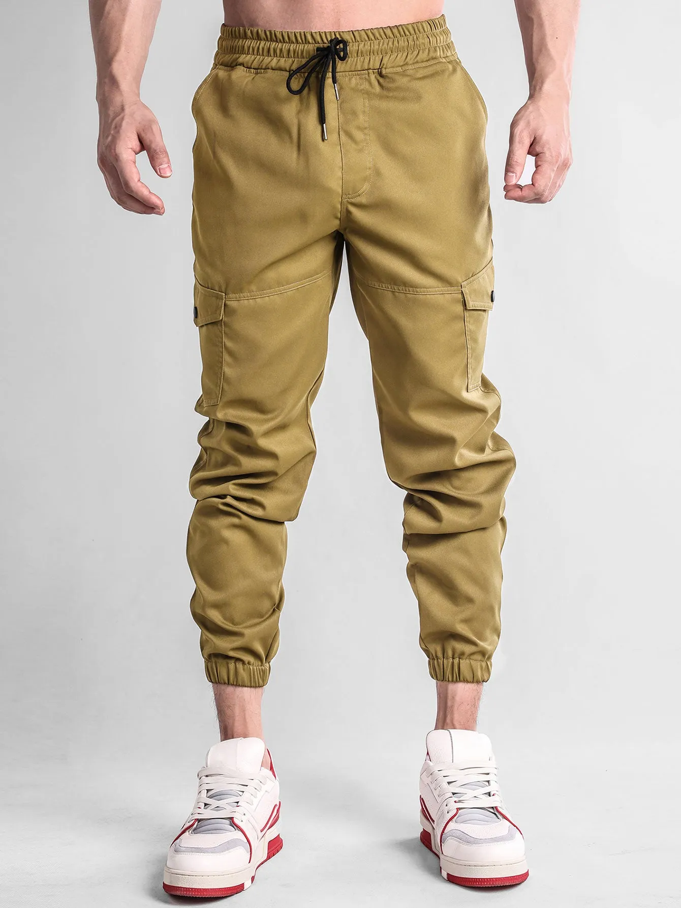 Santai Fit Fit Flanel Plaid Plaid Patchwork Hooded Shirt & Chino Cargo Jogger Pants
