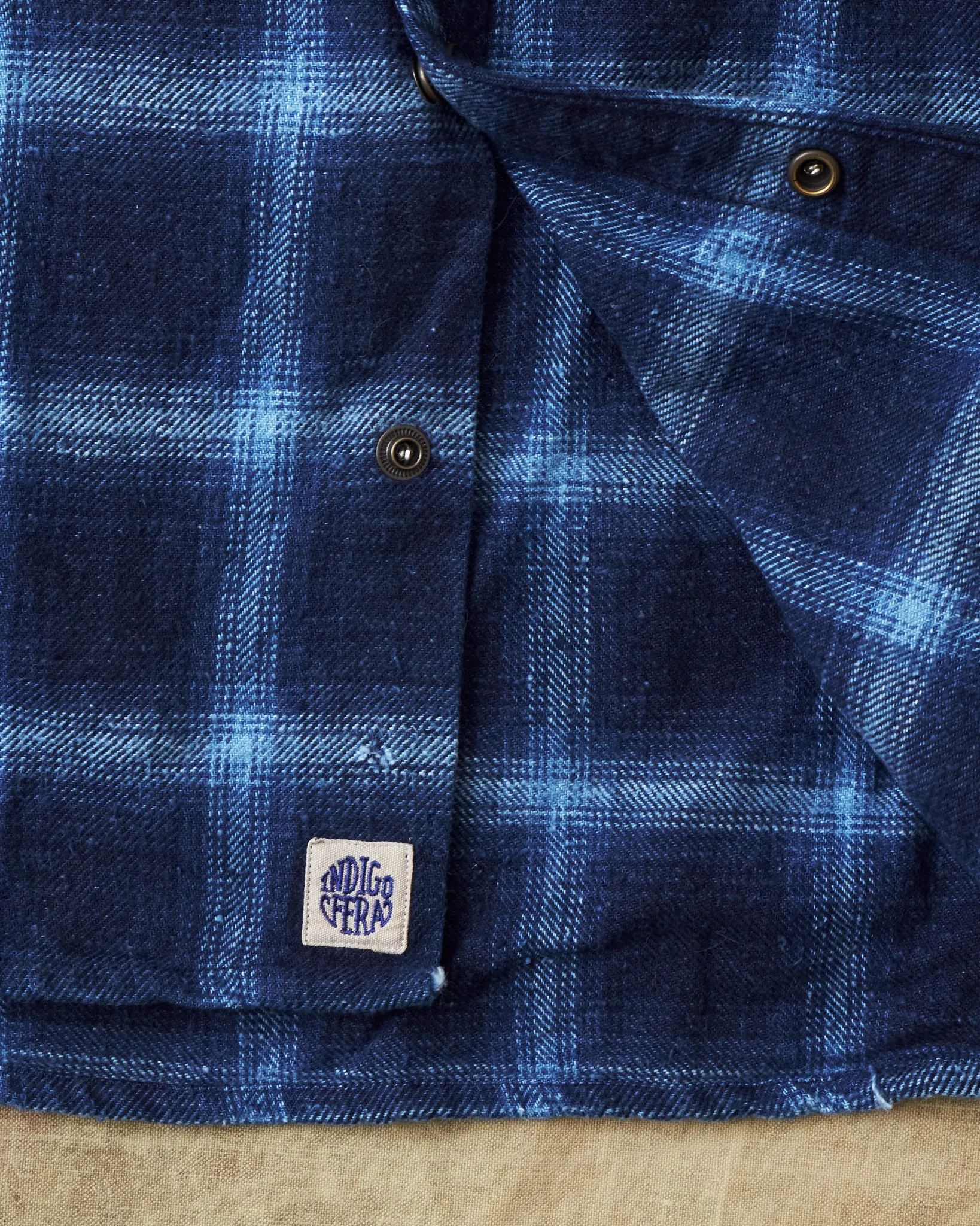 Second Hand Indigofera Dawson Shirt Japanese Selvage Flannel Indigo Check Size L
